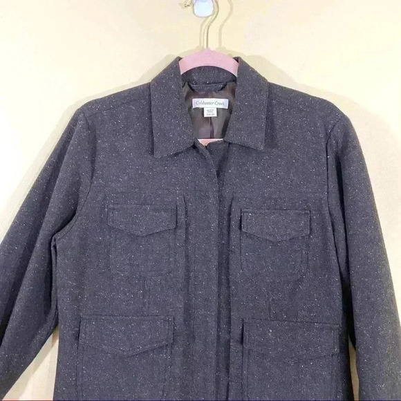 Coldwater Creek Chocolate Brown Collared Wool Safari Tweed Zip Blazer Jacket (S) - Picture 2 of 12